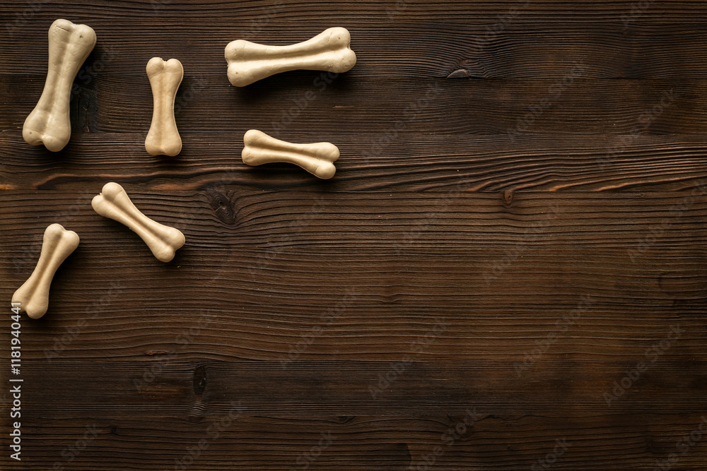 Dog treats - chew bones for cleaning teeth, top view Dog treats - chew bones for cleaning teeth, top view