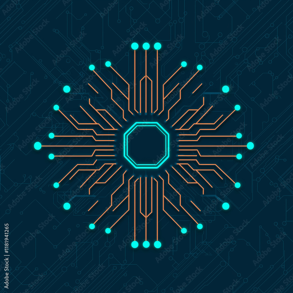 Digital circuit design featuring intricate patterns and glowing elements, showcasing technology and innovation in visually striking manner Digital circuit design featuring intricate patterns and glowing elements, showcasing technology and innovation in visually striking manner
