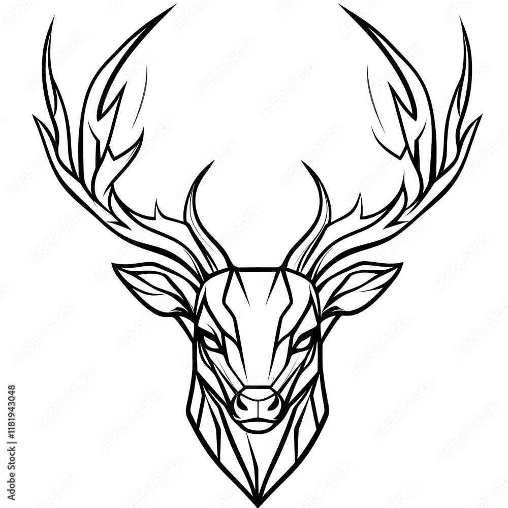 Obraz premium Two black silhouette deer heads with antlers, perfect for logo design or graphic element.