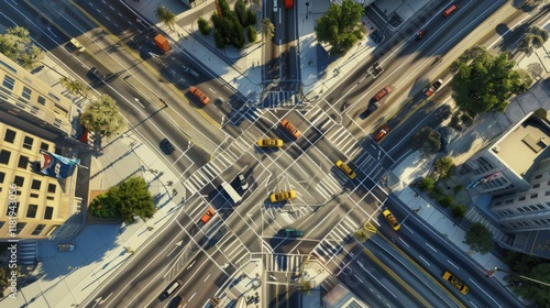 Aerial View of Busy Urban Intersection