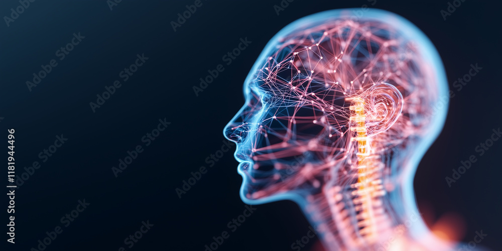 A digital representation of a human head in profile, showcasing interconnected neural pathways and a glowing spine, symbolizing the fusion of technology and human cognition. A digital representation of a human head in profile, showcasing interconnected neural pathways and a glowing spine, symbolizing the fusion of technology and human cognition.