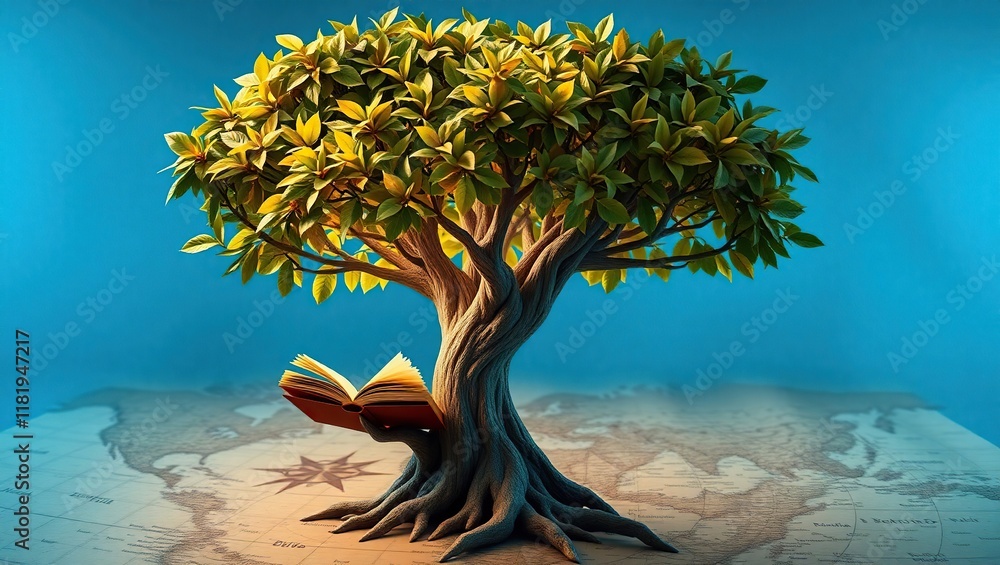 © Rika - A Tree of Knowledge with an Open Book on a World Map © Rika - A Tree of Knowledge with an Open Book on a World Map