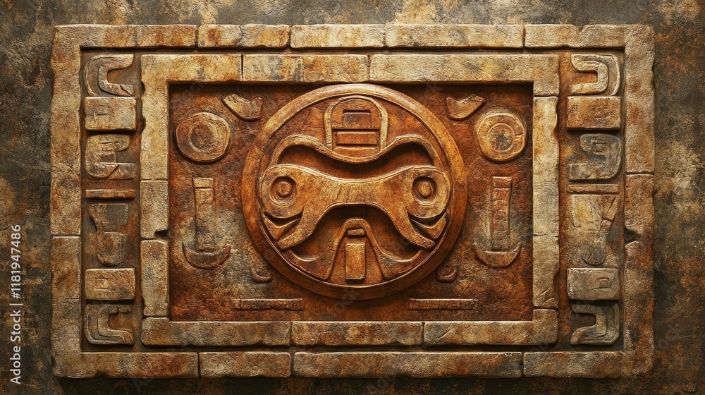 Ancient Mayan Glyph Symbol Carved in Stone with Hieroglyphic Details Ancient Mayan Glyph Symbol Carved in Stone with Hieroglyphic Details