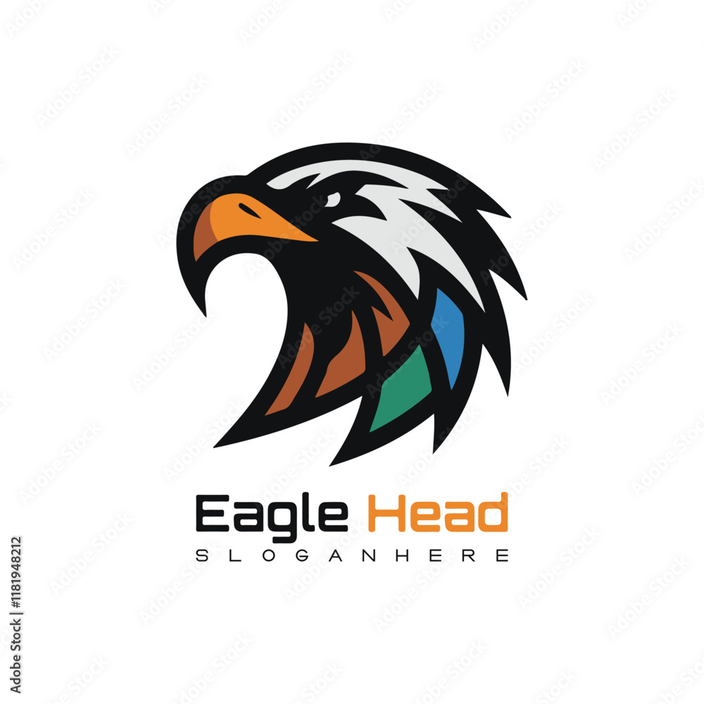 Obraz premium Detailed vector illustration of an eagle head with a fierce and determined expression, perfect for logos or designs. 