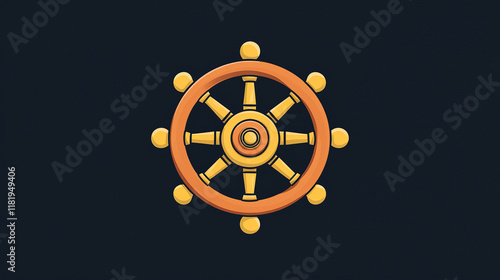 Boat control rudder isolated steering wheel thin line icon. Vector marine navigation equipment, vessel control object by captain or sailor, ship wheel. Seafarer handwheel or ship-wheel with handles photo