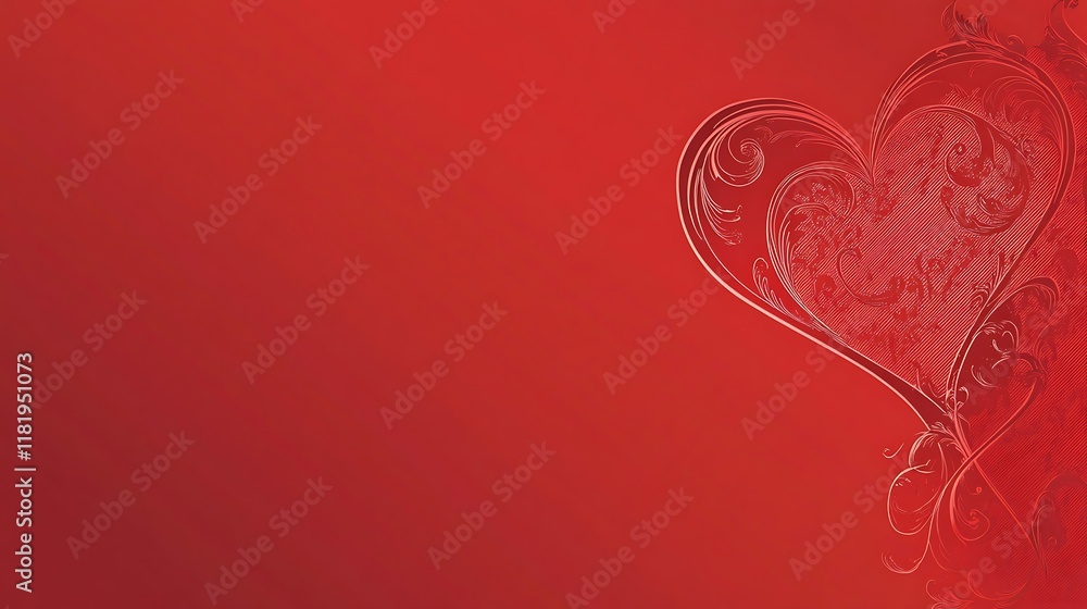 Ornate Red Heart Design On Red Background Ornate Red Heart Design On Red Background