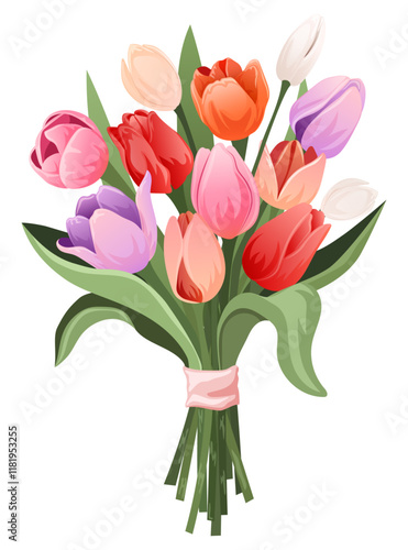 Colorful Tulips Bouquet Illustration