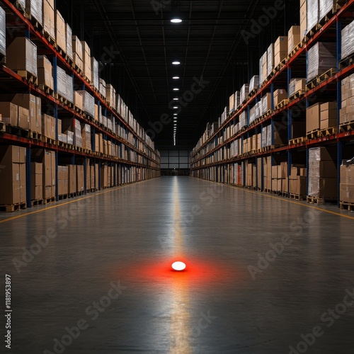 Wallpaper Mural Warehouse Aisle with Red Light in Storage Facility Torontodigital.ca