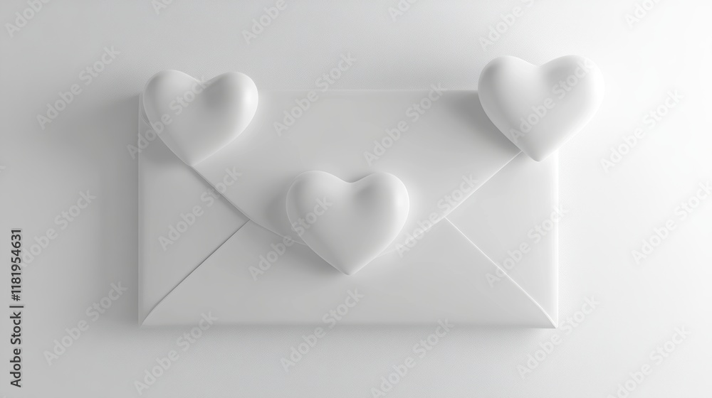 Whimsical heart envelope in minimalist studio setting - close-up creative concept Whimsical heart envelope in minimalist studio setting - close-up creative concept
