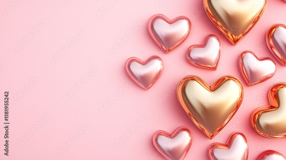 Fototapeta premium Colorful Heart Shapes on Soft Pink Background for Romantic Themes