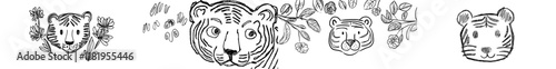 Stylized tiger (lion, wildcat) isolated on a white background. A freehand sketch designed for an adult anti-stress coloring book page, incorporating doodle and zentangle elements
