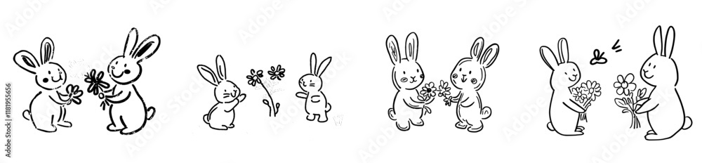 Cute little rabbit carrying a bouquet of flowers Cute little rabbit carrying a bouquet of flowers