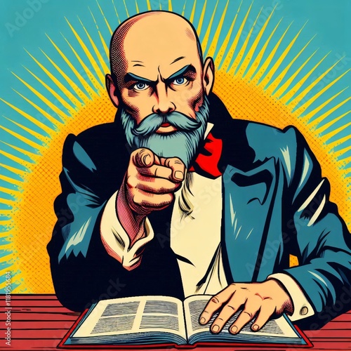 Wallpaper Mural serious bald capitalist businessman man table pointing viewer pop art vintage retro illustration Torontodigital.ca