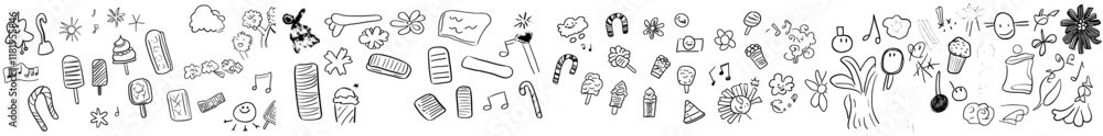 Obraz premium A modern doodle illustration with an abstract background featuring texture and pattern, designed as a wallpaper. It includes a collection of New Year and Christmas elements and objects, perfect for