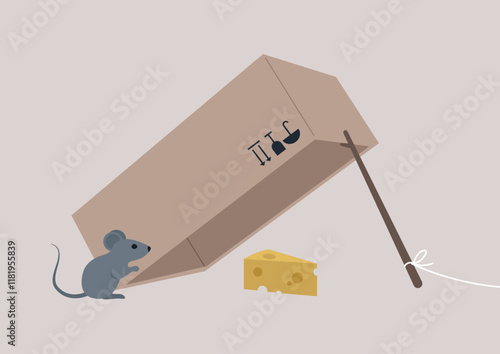 Ingenious design of a mouse trap for effective pest control in residential spaces, a simple mechanism designed to catch mice efficiently using cheese as bait while ensuring humane treatment