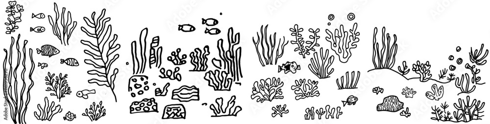 Fototapeta premium A surreal doodling landscape coloring page for adults, featuring fantastic psychedelic graphic art