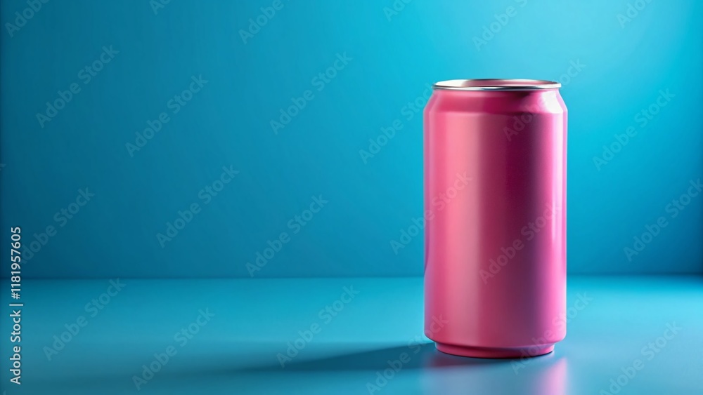 Pink Can on Blue Background - Minimalist Product Mockup with Copy Space Pink Can on Blue Background - Minimalist Product Mockup with Copy Space