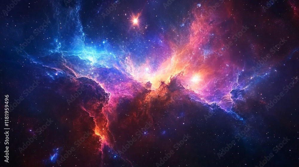 Vibrant Cosmic Nebula in Deep Space With Bright Stars, Explosions of Color, and Galactic Clouds Creating a Stunning Celestial Landscape of Awe-Inspiring Beauty and Mystery Vibrant Cosmic Nebula in Deep Space With Bright Stars, Explosions of Color, and Galactic Clouds Creating a Stunning Celestial Landscape of Awe-Inspiring Beauty and Mystery