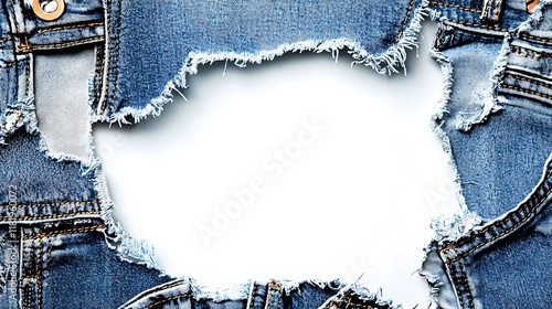 Ripped Denim Frame: Blue Jeans Texture Background