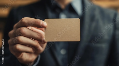 Man holding blank card.