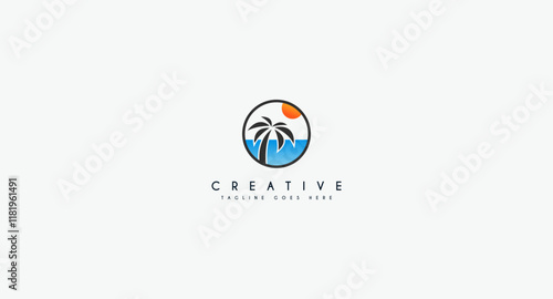 Palm Tree Beach Silhouette for Hotel Restaurant Vacation Holiday Travel logo design