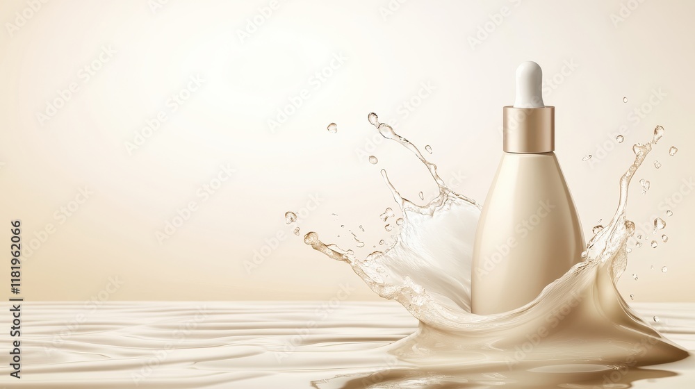 Obraz premium Nourishing body serum splash pristine white background product photography soothing essence high-detail viewpoint beauty concept