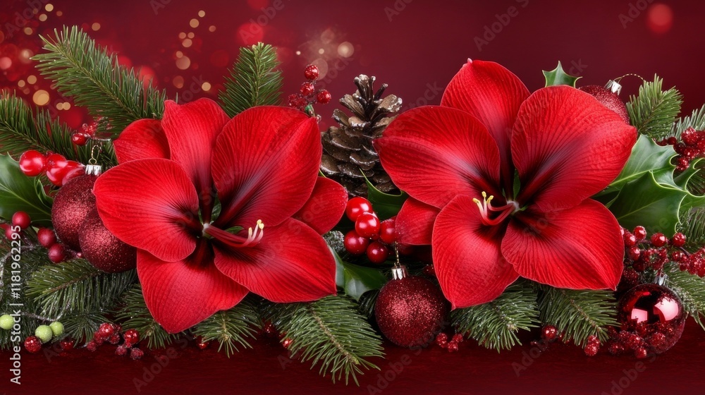 Festive Red Amaryllis Christmas Arrangement Festive Red Amaryllis Christmas Arrangement