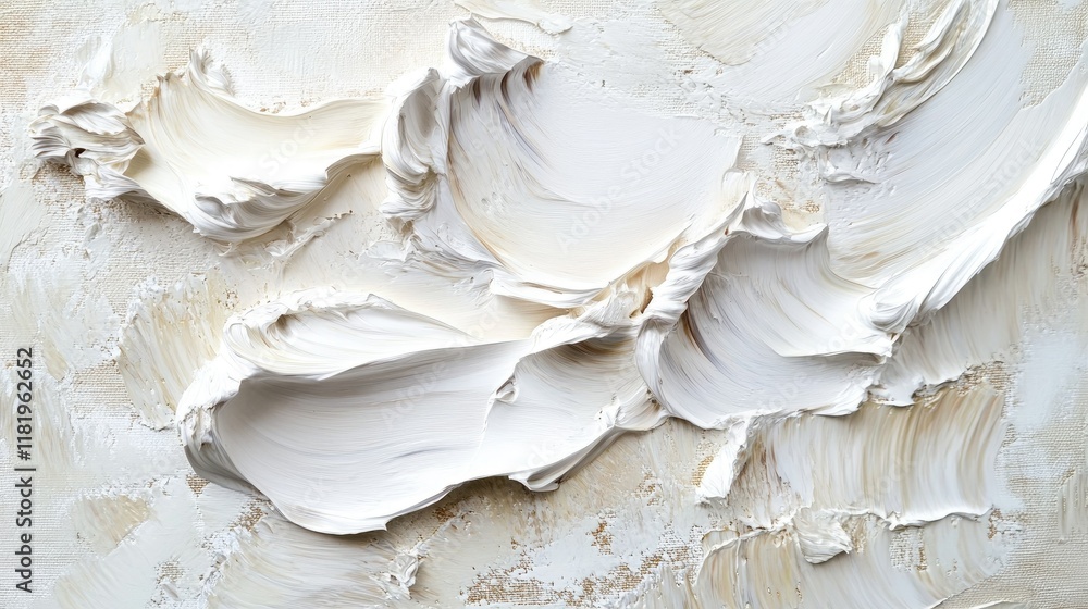 Thick layers of white and cream oil paint with swirling patterns and visible palette knife textures for a neutral and classic backdrop Thick layers of white and cream oil paint with swirling patterns and visible palette knife textures for a neutral and classic backdrop