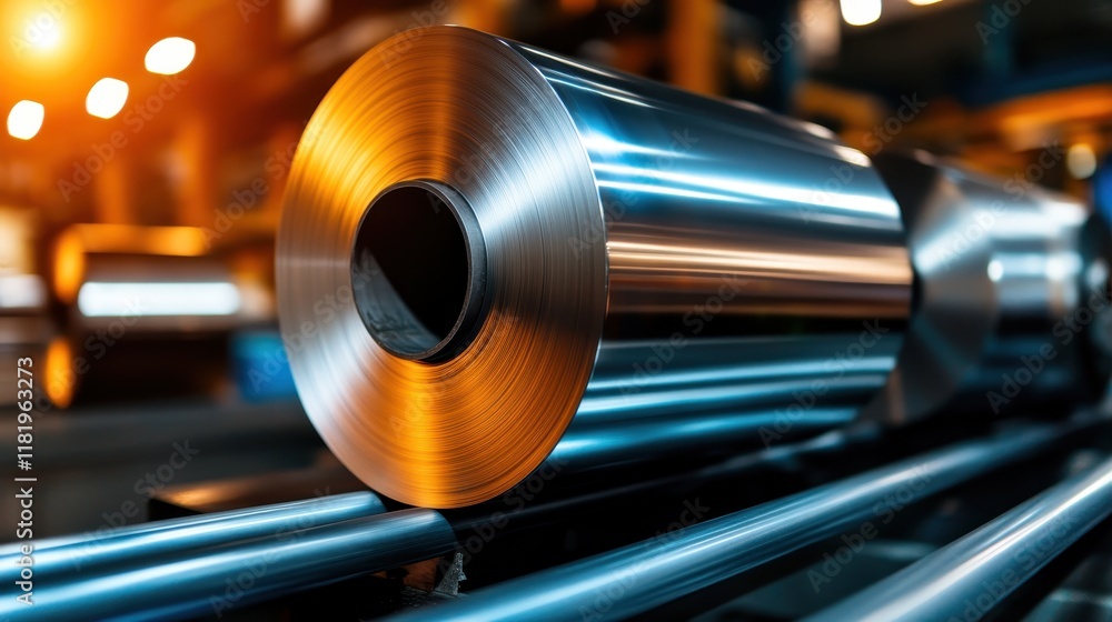 Close-up view of copper rolls in a production environment, showcasing the intricate details and shiny surfaces pertinent to metalworking and industrial design. Close-up view of copper rolls in a production environment, showcasing the intricate details and shiny surfaces pertinent to metalworking and industrial design.