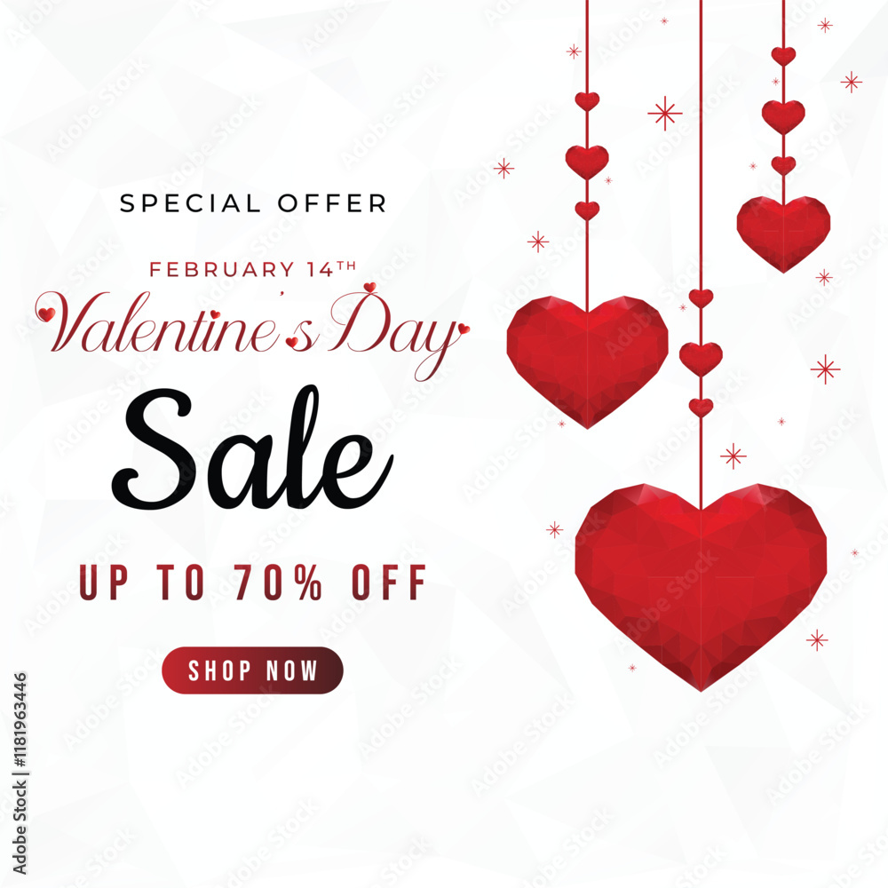 Happy valentine's day super sale background with creative 3d hanging red love composition of the hearts in a white background. Vector illustration Happy valentine's day super sale background with creative 3d hanging red love composition of the hearts in a white background. Vector illustration