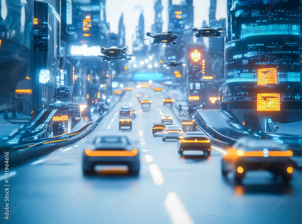 A next-generation metropolis where self-driving cars and AI-powered drones navigate seamlessly through an automated, energy-efficient transportation network with digital traffic signals. A next-generation metropolis where self-driving cars and AI-powered drones navigate seamlessly through an automated, energy-efficient transportation network with digital traffic signals.