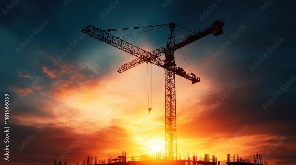A construction crane and building silhouette against a stunning sunset sky, symbolizing growth, ambition, and the dynamic nature of urban development. A construction crane and building silhouette against a stunning sunset sky, symbolizing growth, ambition, and the dynamic nature of urban development.