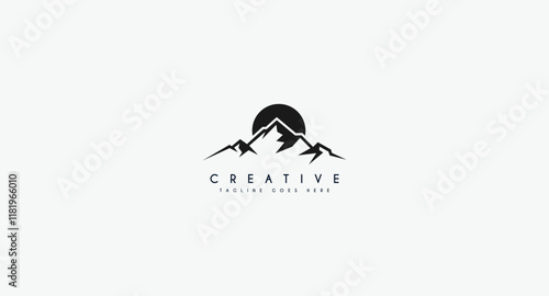Mountain peak summit logo design. Outdoor hiking adventure