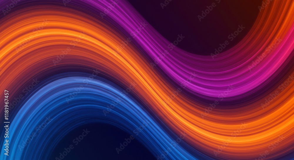 Obraz premium Abstract Flowing Lines: A vibrant and dynamic abstract background design featuring a mesmerizing pattern of flowing lines in a vibrant palette of blue, orange, and purple hues.