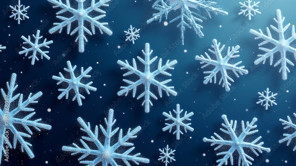 A seamless snowflake pattern with intricate designs and frosty textures. Symmetrical flakes vary in size over a gradient winter sky background, exuding a serene and magical icy charm. A seamless snowflake pattern with intricate designs and frosty textures. Symmetrical flakes vary in size over a gradient winter sky background, exuding a serene and magical icy charm.