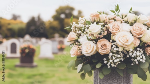 Floral Tribute at Cemetery, Roses and Sympathy