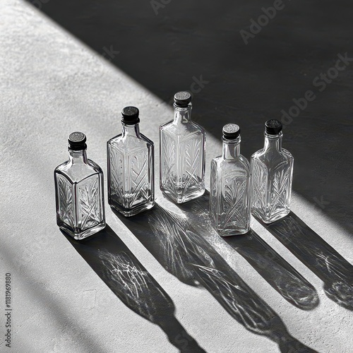 Elegant Glass Bottles Casting Unique Shadows
