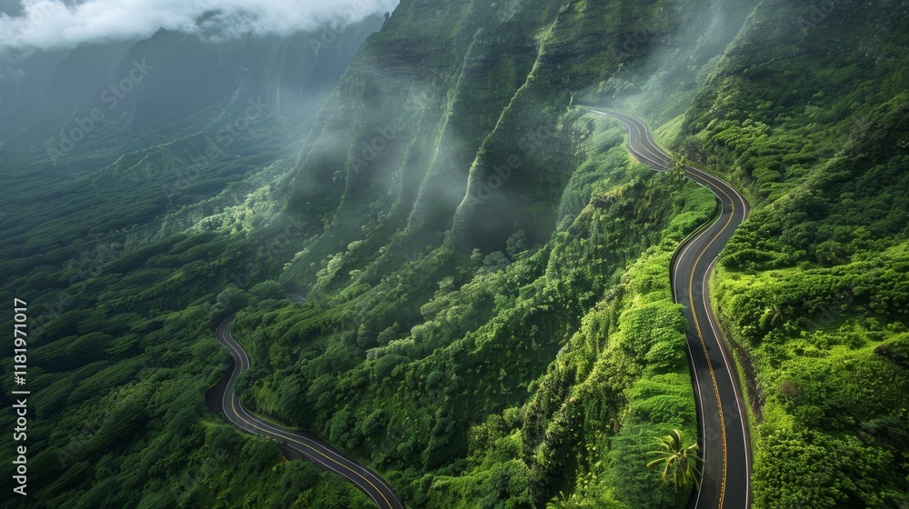Scenic Aerial View of Winding Mountain Road Scenic Aerial View of Winding Mountain Road