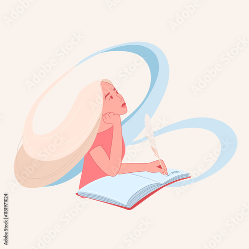 Dreaming While Writing girl illustration