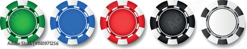 Set of classic colorful casino chips.
