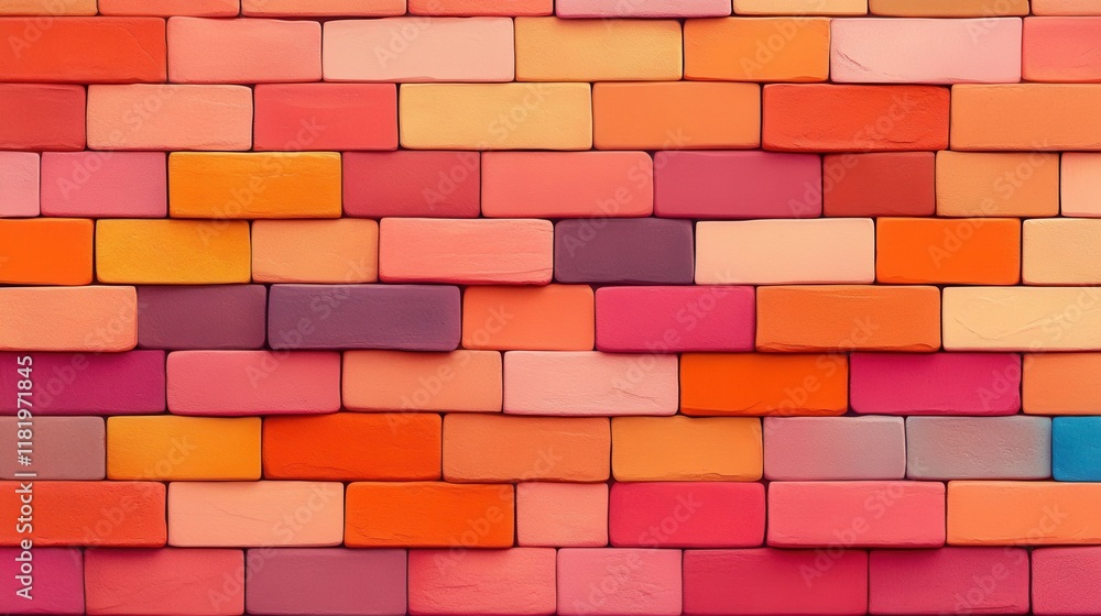 Obraz premium Vibrant Abstract Wall of Colorful Bricks in Shades of Orange and Pink