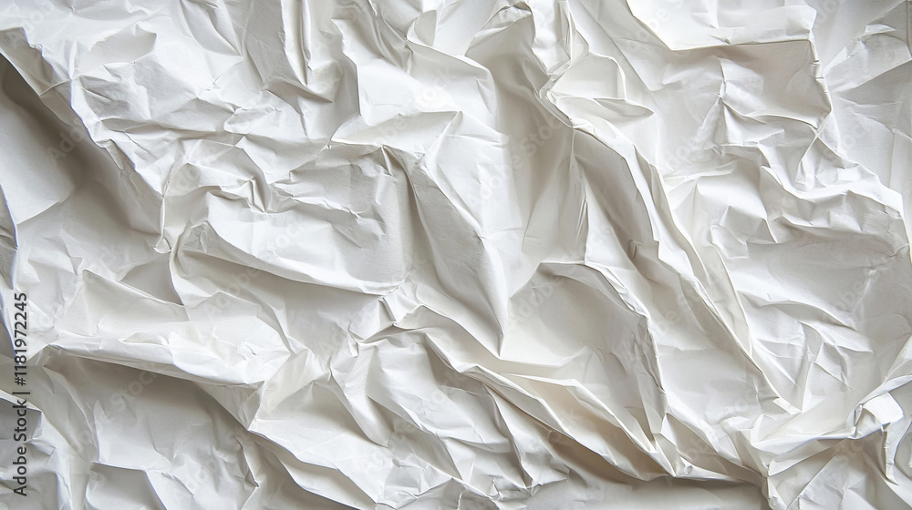 Closeup of crumpled and creased white paper texture for background design Closeup of crumpled and creased white paper texture for background design