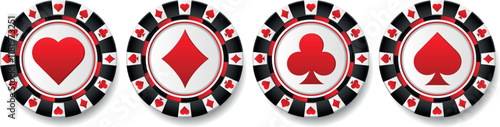 Set of poker chips. Online casino gambling concept spades, hearts, diamonds, clubs.