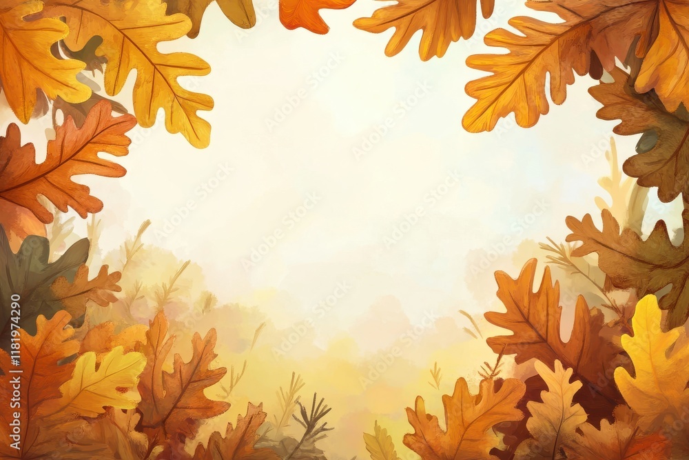 Fototapeta premium Autumn oak leaves creating a picturesque background for seasonal designs and nature-themed projects, perfect for lifestyle blogs and print materials