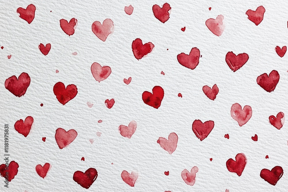 Watercolor red hearts on a white background, creating a simple and clean design. Perfect for Valentine's Day, romantic themes, and elegant stationery Watercolor red hearts on a white background, creating a simple and clean design. Perfect for Valentine's Day, romantic themes, and elegant stationery