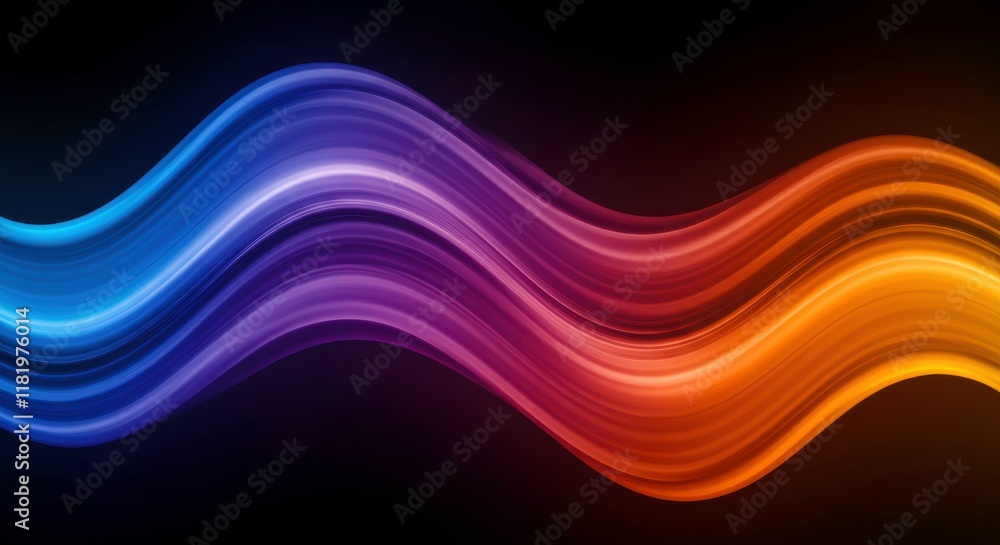 Fototapeta premium Abstract Vibrant Wave: A mesmerizing abstract artwork featuring vibrant, flowing waves of blue, purple, and orange hues, creating a dynamic and energetic visual experience.