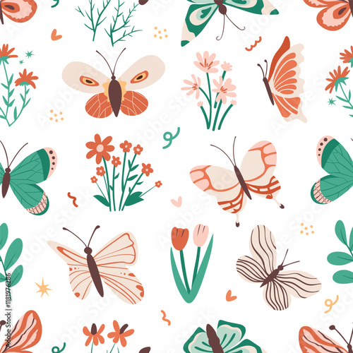 Meadow flowers seamless pattern, vector illustration flower summer field butterfly herbal kitchen towel romantic bud wildflower kitchen towel tablecloth dress for girls crib bumpers