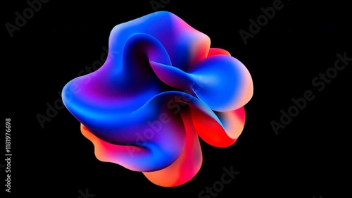 Vibrant abstract design featuring dynamic fluid shapes in blue, pink, and purple colors, creating modern visual effect against striking black background.