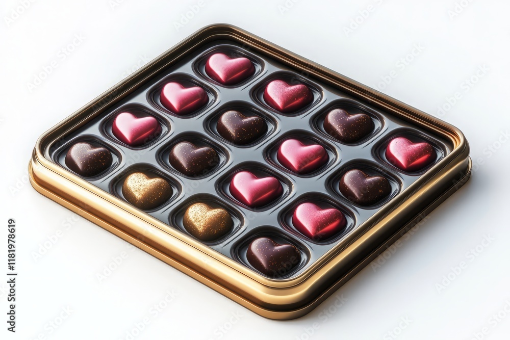 Assorted Heart-Shaped Chocolates in Elegant Box Display