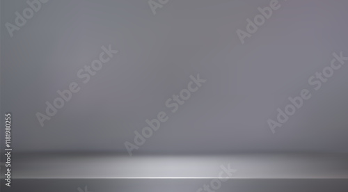 White grey studio room. Limbo light background. Abstract 3d backdrop for product presentation. Minimal wall scene. Showcase, promotion display. Vector stage mockup illustration